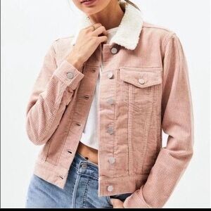 PacSun Pink Corduroy Sherpa Lined Trucker Jacket Faux Fur Oversized XS S